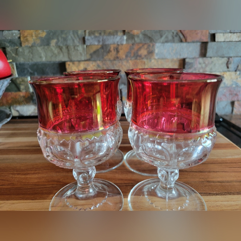 4 piece  Vintage King's Crown Ruby Thumbprint‎ Glass - 4.25" Excellant Condition - Picture 3 of 11